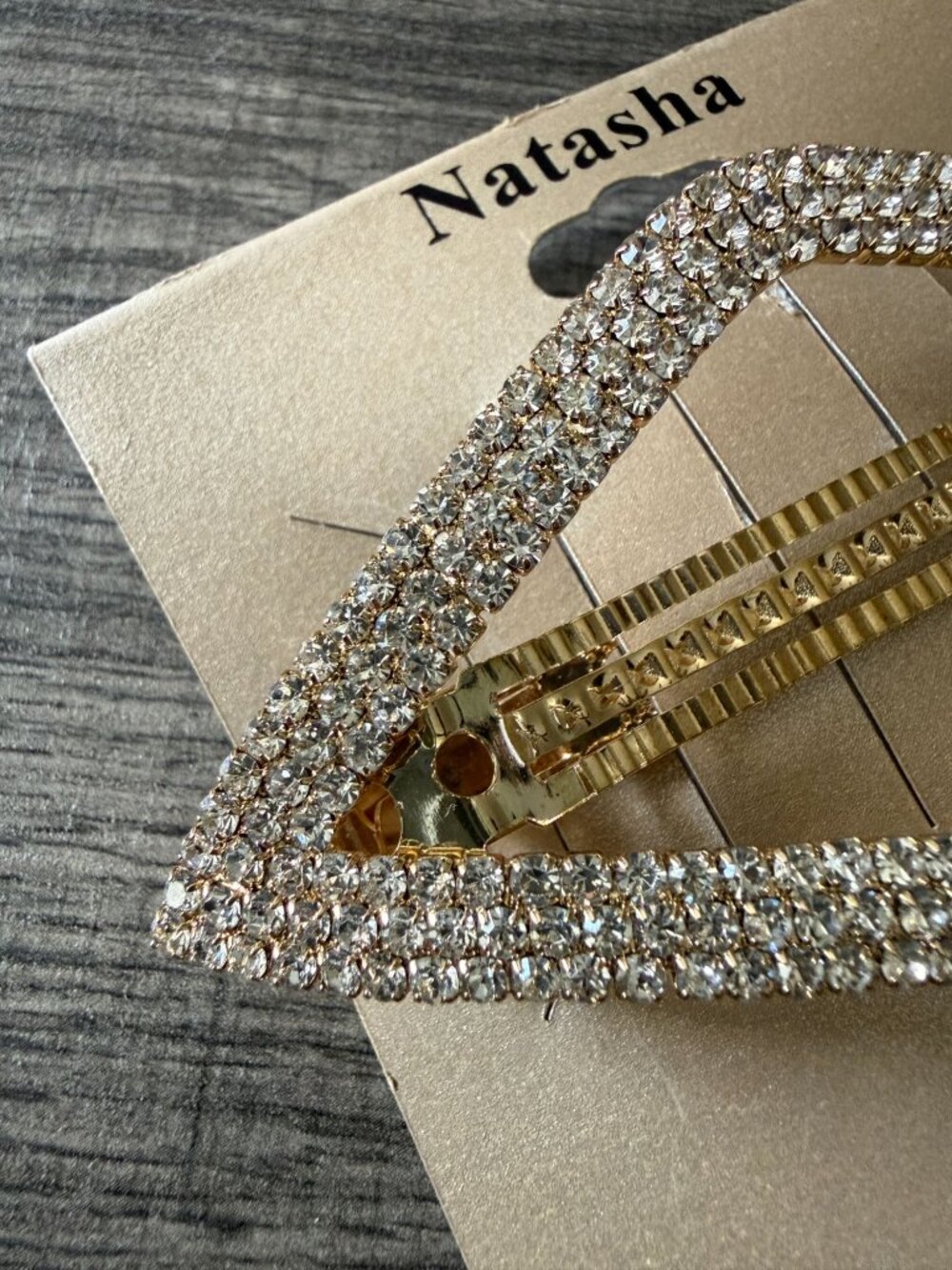 NWT Natasha Gold-Tone Rhinestone Barrette Diamond Shaped 3.5 Inches Bridal Prom - Picture 2 of 5
